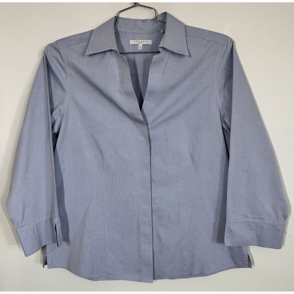 Foxcroft Non Iron Fitted Long Sleeve Button Up Blouse Top Shirt Size 16 Blue - Picture 1 of 9